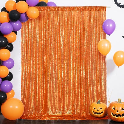 Eternal Beauty Orange Sequin Backdrop, 8x10 Ft Halloween Glitter Background Curtains for Shimmer Photography Party Wedding Birthday Back Drop Decor
