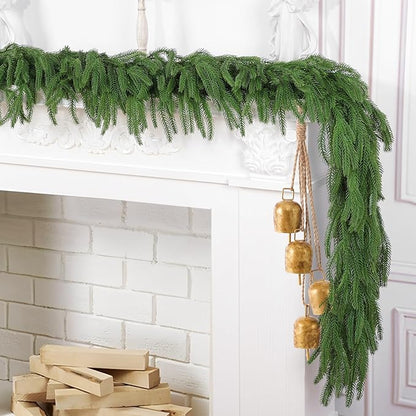 Hananona 2 Pcs 9 Ft Artificial Norfolk Pine Garlands, Real Touch Winter Pine Garland, Green Artificial Greenery Garland for Table, Mantle, Wall, Indoor, Outdoor Christmas Decorations (2, 9 Ft)