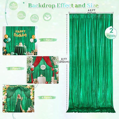 Christmas Backdrop for Photography - 2 Panels 4.8x8FT Emerald Green Backdrop Curtains Shimmer Drapes for Photography Birthdays Weddings Graduations