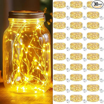kolpop 30 Pack LED Fairy Lights Battery Operated, 7FT 20 LED Mini Twinkle String Lights Battery Powered Waterproof for Christmas Mason Jars Party (Warm White)