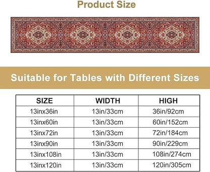Boho Floral Vintage Table Runner, Paisley Retro Red Flower Rustic Country Farmhouse Abstract Pattern for Home Kitchen Table Decor Dining Coffee Room Party Decor 13x90in
