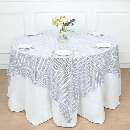 Efavormart 72" Silver Sparkly Sequin Geometric Tulle Square Table Overlay
