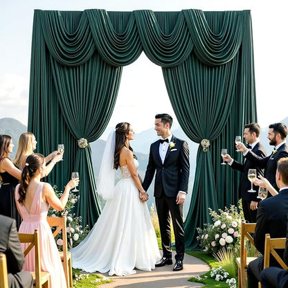 50ftx10ft Wrinkle Free Hunter Green Backdrop Curtains for Party Background, 10 Panels Silky Fabric Green Photo Backdrop Drapes Back Drop Cloth for Wedding Birthday Photography Baby Shower Decor