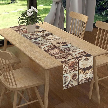 Coffee Theme Table Runner, Rustic Farmhouse Coffee Cup Latte Cappuccino Tea Party Cafe Table Center Decor for Home Kitchen Dining Patio Holiday Party Indoor Outdoor Table Decorations, 13"x36" Inch