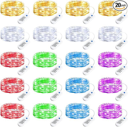 Minetom 20 Pack Fairy Lights Battery Operated String Lights, 8 Modes & Timer, 7ft 20LED 6 Colors Waterproof Silver Wire Twinkle Lights, Firefly Starry Moon Lights for Mason Jars DIY Christmas Wedding