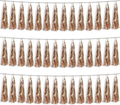 3P Champagne Gold Foil Fringe Metallic Tassel Streamers Banner Tassel Garland for Parade Floats, Bachelorette, Wedding, Birthday, Halloween, Christmas, Bridal/Baby Shower Party Decorations
