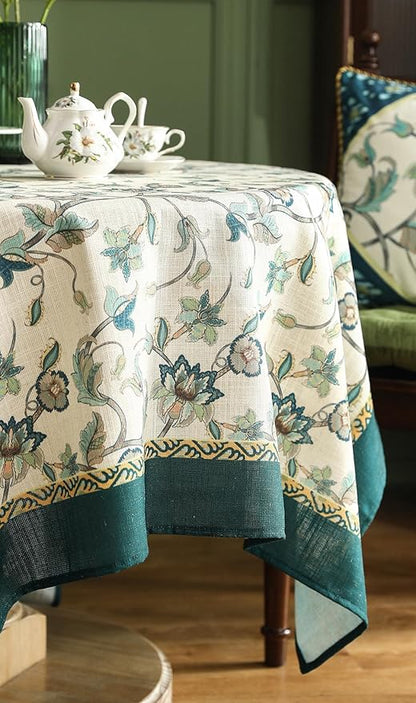 patdrea Designer Linen Table Cloth for Round Table,Durable Breathable Anti-Wrinkle Floral Tablecloth,Fall Decorative Cover for Kitchen Dining,Christmas,Thanksgiving,Party,Diameter 67"-Noah