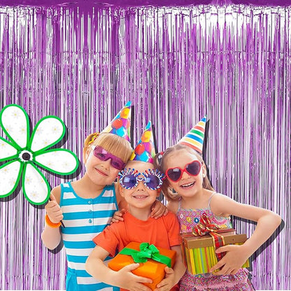 4 Pack Light Purple Foil Fringe Curtain Backdrop, 3.28Ft x 8.2Ft Metallic Tinsel Foil Fringe Streamers Curtains for Party,