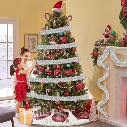 25 Feet Metallic Twist Tinsel Garland Wall Hanging Backdrop for Parade Floats, Christmas Eve, New Year, Valentine's Day Party Decorations (Silver, 4in x 25ft)
