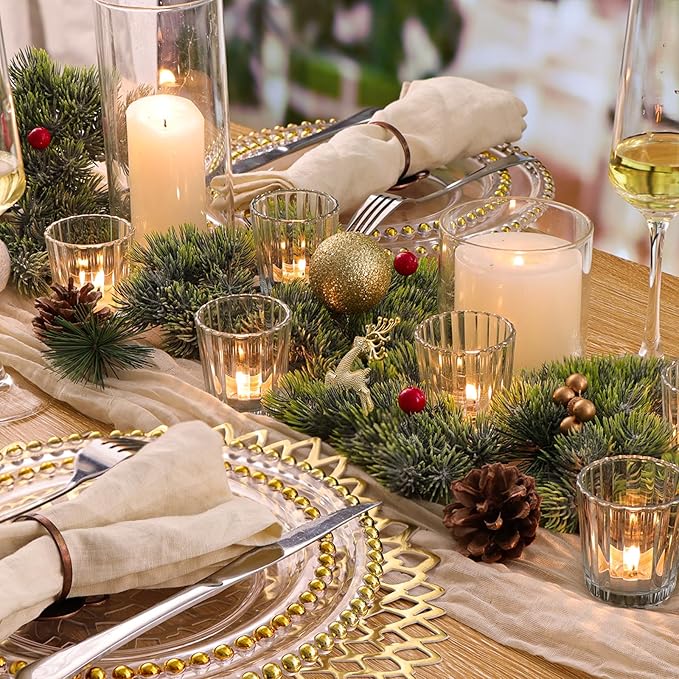 8pcs Vintage Ribbed Votive Candle Holders, Glass Candle Holder for Wedding Table Decor, Tea Lights Candle Holder for Table Centerpiece, Christmas, Holiday Decor