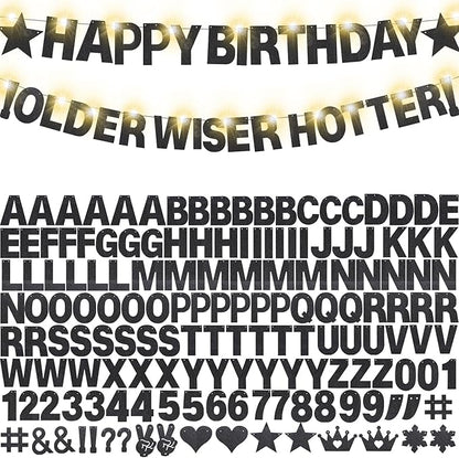 167Pcs DIY Glitter Customizable Banner Kit Happy Birthday Custom Letters Banner 30th Birthday Decorations Anniversary Personalized Banners Decor Death to My 20s Party Supplies (Glitter Black)