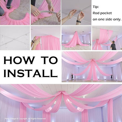 PartyVillage 2 Panels 5ftx30ft Baby Pink Ceiling Drapes for Wedding Parties – 30 FT Extra Long Thick Polyester Wrinkle-Free Drapery Tent Decor Decorations for Birthday Party Ceremony Stage Swag