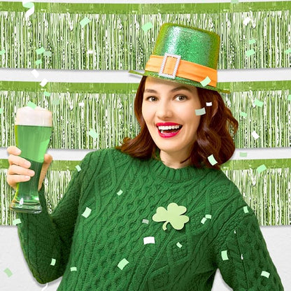 6 Pack 10 Feet Light Green Foil Fringe Garland Metallic Tinsel Streamers Banner Wall Hanging Curtain Backdrop for Parade Floats, Birthday, Graduate, Mother's Day, Wedding Party Decoration