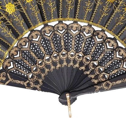 QIRMIZI 10 Pack Fabric Folding Handheld Fans, Perfect for Weddings, Parties, and Dancing,Yellow