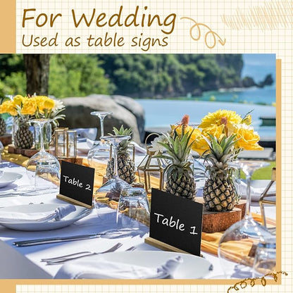 Queekay 36 Pcs Mini Chalkboard Signs Tabletop with Stand 5 x 6 Inch Wooden Chalkboard Sign Vintage Chalk Board Sign Decorative Centerpieces for Food Signs Table Numbers Message Boards Party Supplies