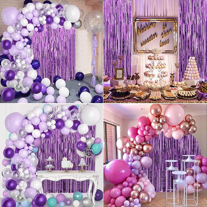 Crosize 4 Pack 3.3 x 9.9 ft Purple Foil Fringe Curtains Party Decorations, Purple Tinsel Curtain Backdrop for Parties, Door Streamers, Glitter Streamer Fringe Backdrop for Birthday Decoration