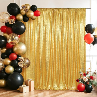 SquarePie Sequin Backdrop Curtain Not See Through Background for Wedding Party 4FT x 7FT Gold