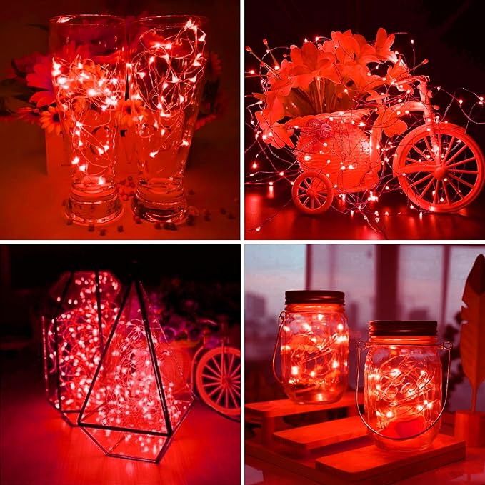ZGWJ 50 Pack Fairy Lights Battery Operated, 7ft 20 Mini LED Fairy String Lights Silver Wire 3 Modes for DIY, Parties, Wedding, Bedroom, Halloween Christmas Decoration Red