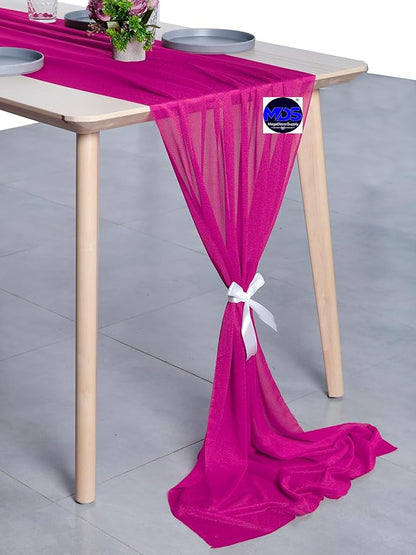 MDS 2 Pack 14ft Chiffon Table Runner 29 x 170 Inches Sheer Wedding Runner Romantic Rustic Table Runner for Wedding Decorations, Birthday Parties, Bridal Shower Party Arch Decor - Magenta
