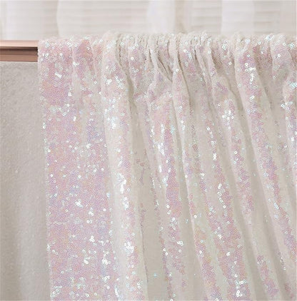 Eternal Beauty White Iridescent Sequin Backdrop, 10x10 Ft Glitter Background Curtains for Shimmer Photography Party Wedding Birthday Back Drop Decor
