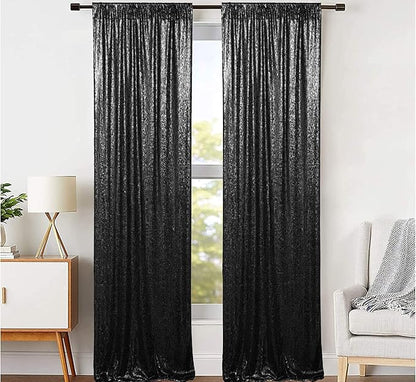JYFLZQ Black Sequin Backdrop Curtains 2ft x 8ft 2 Panels Halloween Backdrop Glitter Photo Booth Backdrops Sparkly Photography Background Drapes for Graduation Birthday Parties