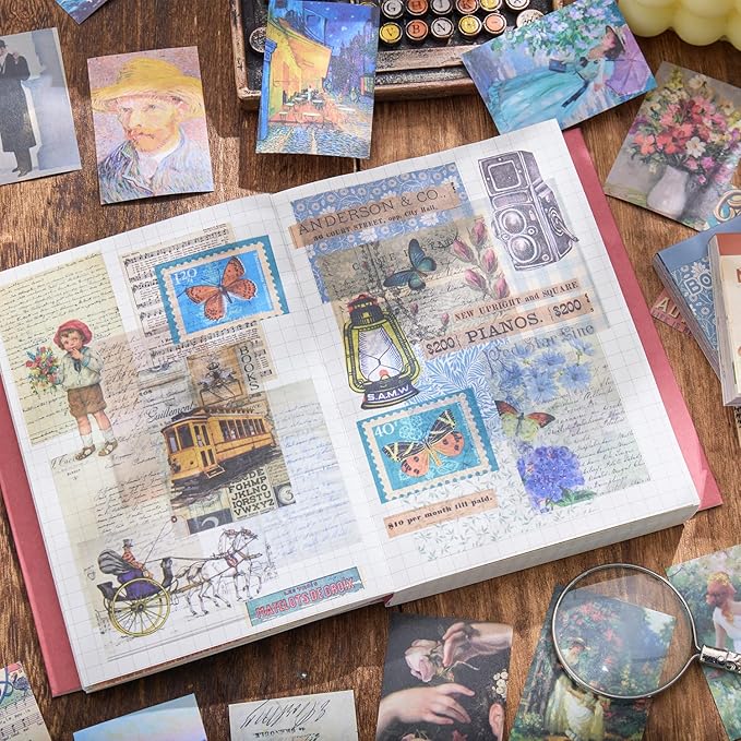 12 Sets 600 Sheets Washi Stickers for Journaling, Map Nature Celestial Portrait Boho Stickers Vintage Aesthetic Scrapbook Sticker Set for Bullet Journal Art Diary Card Craft Gifts Planner Notebook