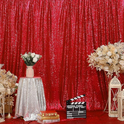 Eternal Beauty Red Sequin Backdrop, 10x10 Ft Glitter Background Curtains for Christmas Shimmer Photography Party Wedding Birthday Back Drop Decor