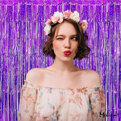 4 Pack Purple Fringe Curtain Backdrop, 3.2Ft x 6.6Ft Metallic Tinsel Foil Fringe Streamers Curtains Background for Photo Booth Birthday Wedding Baby Shower Party Thanksgiving Christmas Decorations