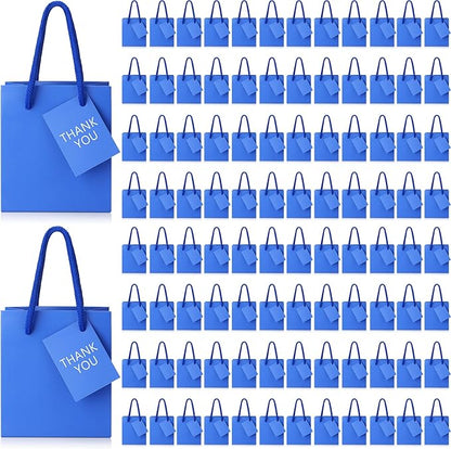 Sherr 100 Pack Mini Gift Bags Bulk, 4 x 2.75 x 4.5 Inches Paper Bags with Tags, Extra Small Paper Gift Boxes with Handles for Birthday, Party Favors, Weddings, Small Business(Blue)