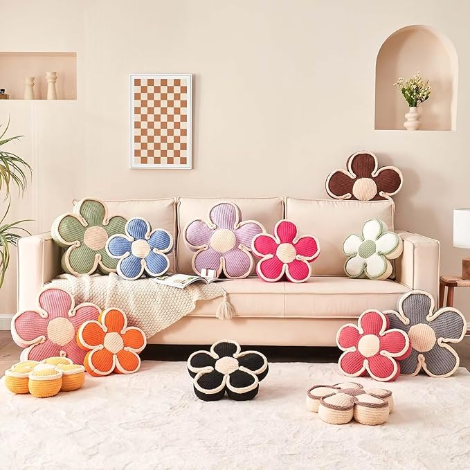 Flower Pillow, Soft Shaped Floor Cushion, Decorative Throw Pillow, Cute Seating Cushion, Plush Pillows for Sofa Couch Bed (17.7 Inch, Orange)