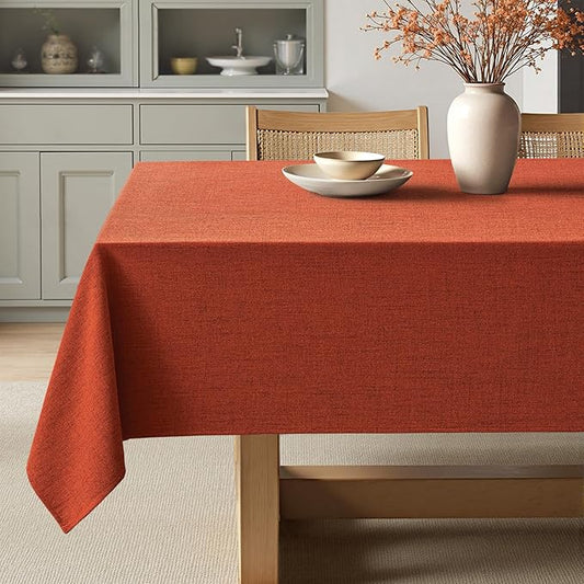 MIULEE Burnt Orange Linen Tablecloth 52x70 Inch Rectangle Table Cloth Waterproof,Stain Resistant & Wrinkle Resistant for Dining Party Wedding