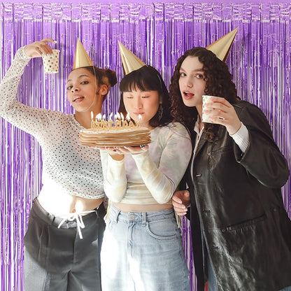 5 Pack Purple Foil Curtain Backdrop 3.2ft x 8.2ft Tinsel Foil Fringe Curtains Macaron Photo Booth Streamer Backdrop for Party Decorations Birthday Baby Shower Bachelorette Holiday (Light Purple)