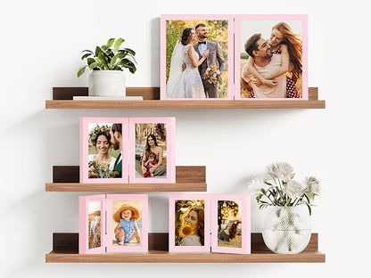 decorUhome Double 4x6 Picture Frame Vertical, Engineered Wood Bifold Photo Frame with Plexiglass for Tabletop Display, 4x6, Pink
