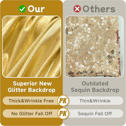leegleri 30x10ft Thick Gold Glitter Backdrop Curtain Panels for Parties, Wrinkle Free Sparking Sequin Backdrop Drapes, 6 Panels 5x10ft Shimmer Photo Back Drop Cloth for Wedding Birthday Photography