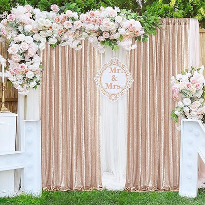 Champagne Sequin Backdrop Curtains, 2 Panels Champagne Blush Sequin Backdrop, 2FTx8FT Sequin Curtains for Party Wedding Sequence Backdrop