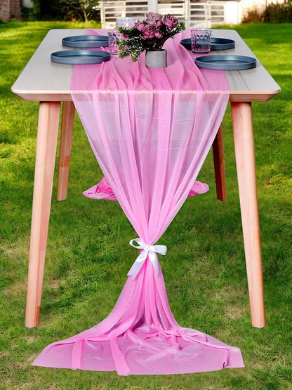 MDS 2 Pack 10ft Chiffon Table Runner 29 x 120 Inches Sheer Wedding Runner Romantic Rustic Table Runner for Wedding Decorations, Birthday Parties, Bridal Shower Party Arch Decor - Bubblegum Pink