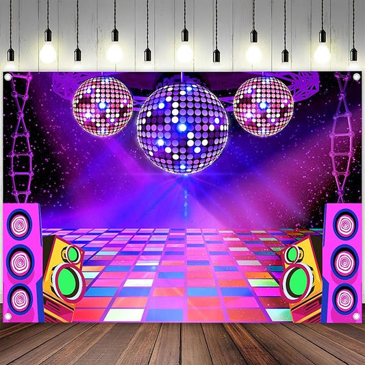 Dance Party Backdrop Retro 80s 90s Theme Stage Dance Ball Music Birthday Party Decoration DJ Photography Background 8 x 6 ft for Baby Shower Picture Photo Shoot Polyester Fabric, Green