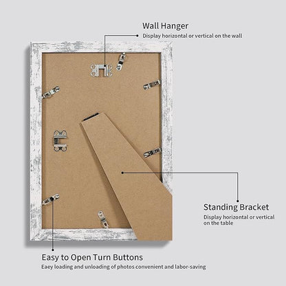 8x12 Picture Frame Set of 4 with High Definition Glass, Distressed White Frame Display 6x8 Picture with Mat or 8 x 12 Without Mat, Wood Rustic Photo Frames for Tabletop and Wall Mounting