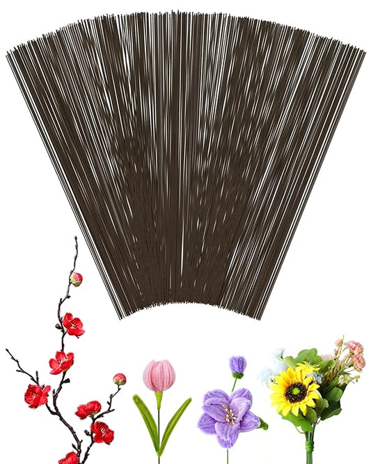 100 PCS FIVEIZERO 26 Gauge Beown Floral Wire Stems for Artificial Flower Making,Florist Wire,Flower Wires for Crafts,Alambre para Flores for Wreaths, Flower Arrangements and DIY Projects