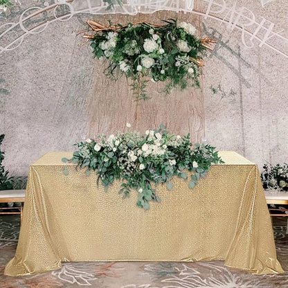 Fitable Sequin Tablecloth for Parties 90x132 Inch - Sparkle Glitter Table Cloth Laser Rectangle Overlay for Wedding Baby Shower Ceremony Birthday Holiday Banquet Decor, Khaki