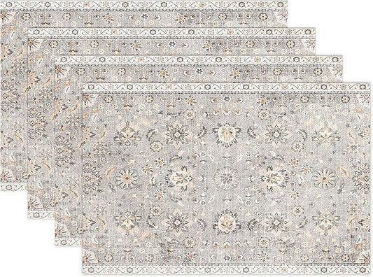 Snycler Table Runner Boho Table Runners Vintage Elegant Farmhouse Table Center Linen Decor for Home Dining Party Entrance (12x18 Inch ,Set of 4) Gray