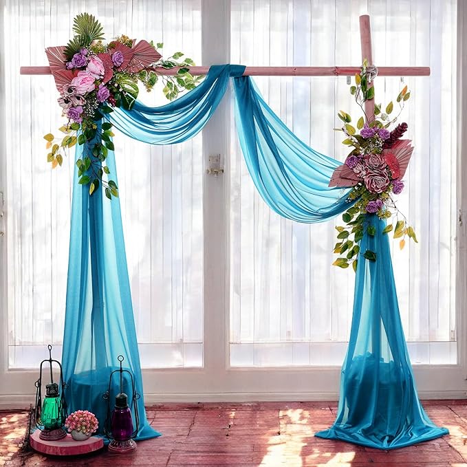 MDS Halloween Chiffon Draping Fabric - 2 Panel, 30" Wide x 50ft Long - Sheer Spooky Arbor & Canopy Drapery for Haunted House Backdrops, Party Ceilings, DIY Costumes & Themed Events - Dark Teal