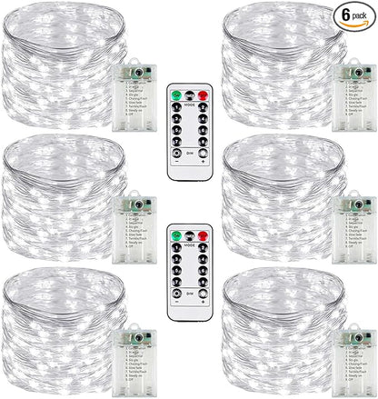 6 Pack Fairy Lights Battery Operated with Remote Control Timer, 26 FT 80 LED String Lights Outdoor Indoor, 8 Modes Twinkle Lights for Christmas Party Wedding Birthday Bedroom Décor (Cool White)