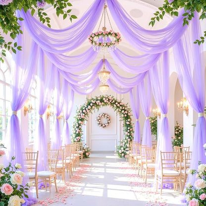 Lavender Purple Arch Draping Fabric for Wedding, 2 Panels 60" x 26Ft Chiffon Drapery Fabric Drapes Backdrop for Wedding Ceremony Baby Shower Bridal Shower Decoration