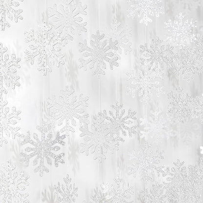 Snowflake-Snow Silver Christmas Party-Decoration Garland - 52ft Frozen Winter Wonderland Ornaments Hanging Paper Streamers,New Years Birthday Baby Shower Wedding Holiday Ceiling Decor Hugfond