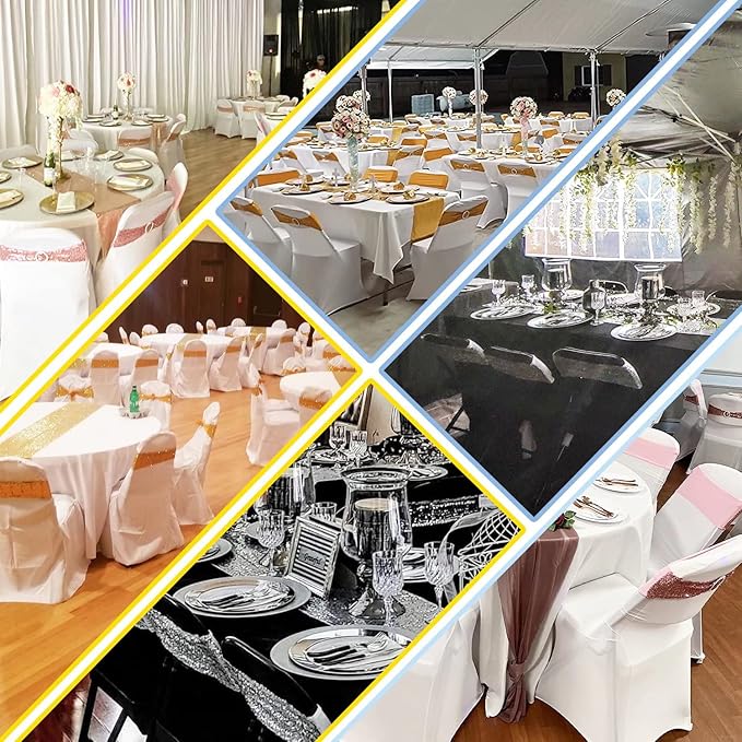 25 Pcs Chair Sashes Sequin Stretch Chair Bands Spandex Polyester Bows for Party Hotel Wedding Banquets Decoration - Purple