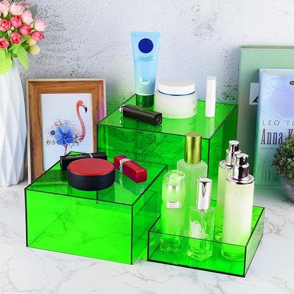 Green Buffet Risers 3 Pcs Acrylic Boxes Display Risers for Buffet Table Parties Weddings Catering & Collectibles (6''x7''x8'')
