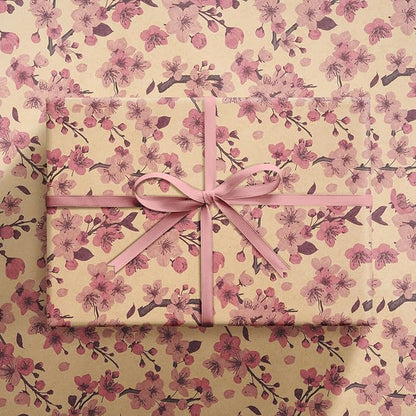 RUSPEPA Cherry Blossom Wrapping Paper Roll for Women Girls, Mini Roll, Pink Sakura Floral Kraft Gift Wrap Paper Perfect for Spring, Wedding, Birthday and Special Occasions, 17 Inches x 16.4 Feet