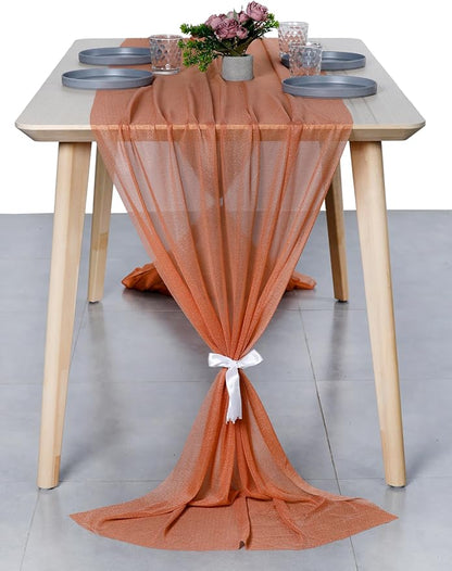 MDS Halloween Chiffon Table Runner - 5 Pack, 29 x 170 Inches, 14ft Each - Sheer Spooky Table Runners for Haunted House Parties, Trick-or-Treat Tables, Witchy Décor, Wedding & Events - Coral Peach