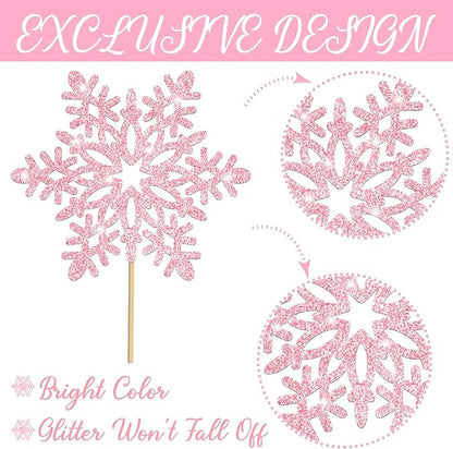 Snowflake Centerpiece Sticks Winter Frozen Theme Party Decorations 12PCS Glitter Snowflakes Table Toppers Ice Snowflake Centerpieces for Christmas Holiday Birthday Party Baby Shower Supplies